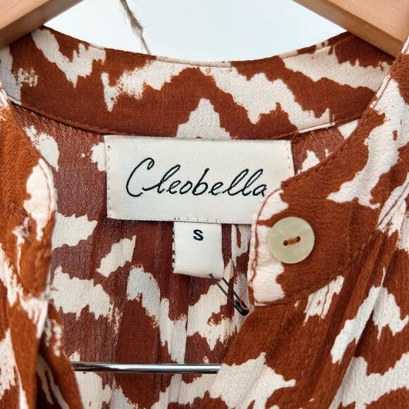 Cleobella Jumpsuit Brown Animal Print Long Sleeve Belted Small Wide Leg Palazzo - Picture 4 of 8